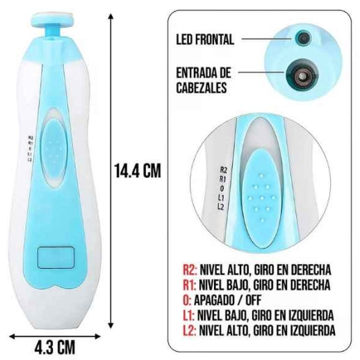 Pulidor de Uñas Eléctrico y Portátil para Bebés con 6 Cabezales